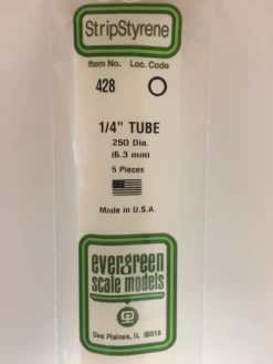 Evergreen 428 White Polystyrene Round Tube 0.250 X 24 / 6.4mm X 61cm