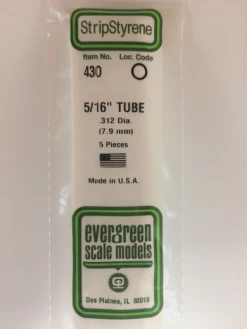 Evergreen 430 White Polystyrene Round Tube 0.312 X 24 / 7.9mm X 61cm