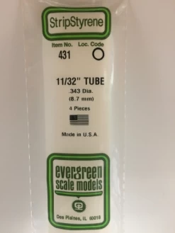Evergreen 431 White Polystyrene Round Tube 0.344 X 24 / 8.7mm X 61cm
