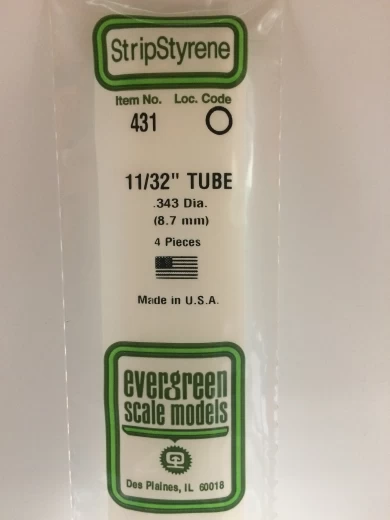 Evergreen 431 White Polystyrene Round Tube 0.344 X 24 / 8.7mm X 61cm